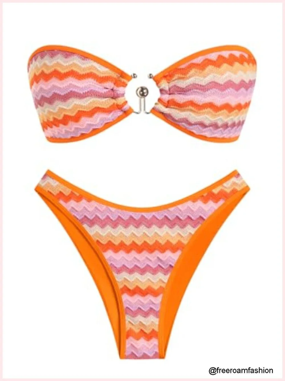 Bandeau Bikini Set with O Ring Lace Up High Cut Tanga